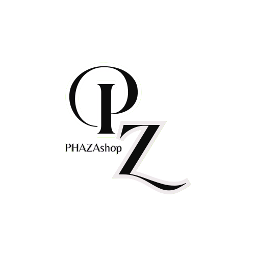Black and white logo with 'PHAZAshop' text on a white background